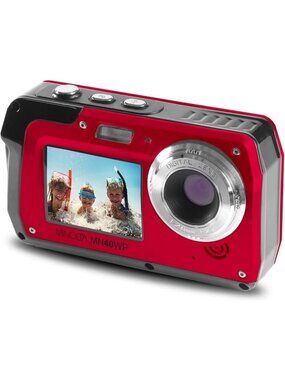 Waterproof 48MP QHD Camera with Dual LCD Screen - Compact & Versatile, Red